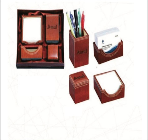 4 in 1 Set - Pen Stand, Slip Tray, Paper Weight & Visiting Card Holder