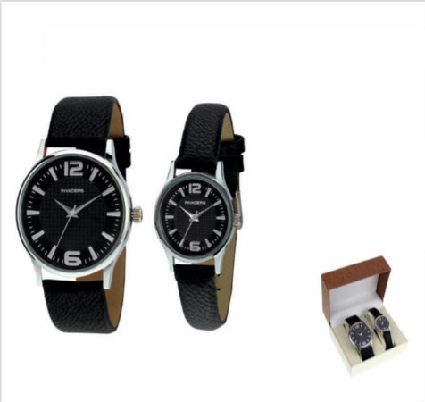 Black Slim Leather Strap Watch - Couple